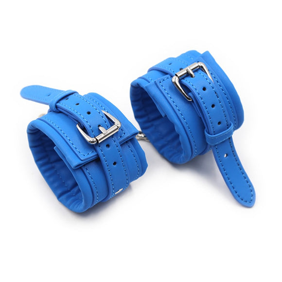 Adjustable Blue Leather Handcuffs for Sex