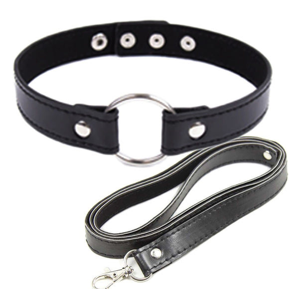Bondage Leather Collar and Leash Set