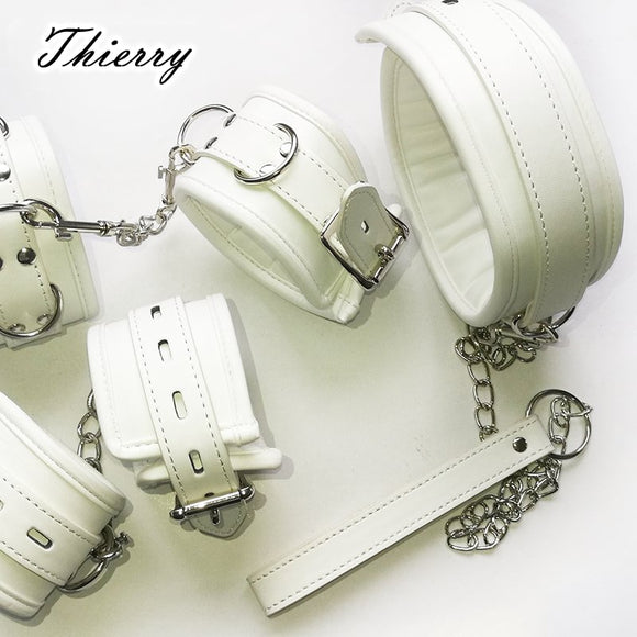 Luxurious White Leather Bondage Cuffs