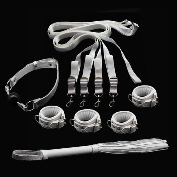 White Leather Under the Bed Restraints Set