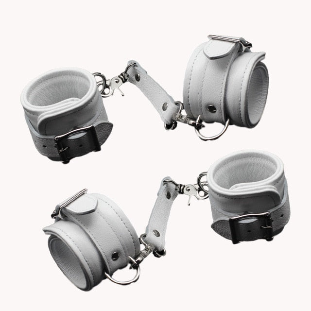 White Leather Under the Bed Restraints Set