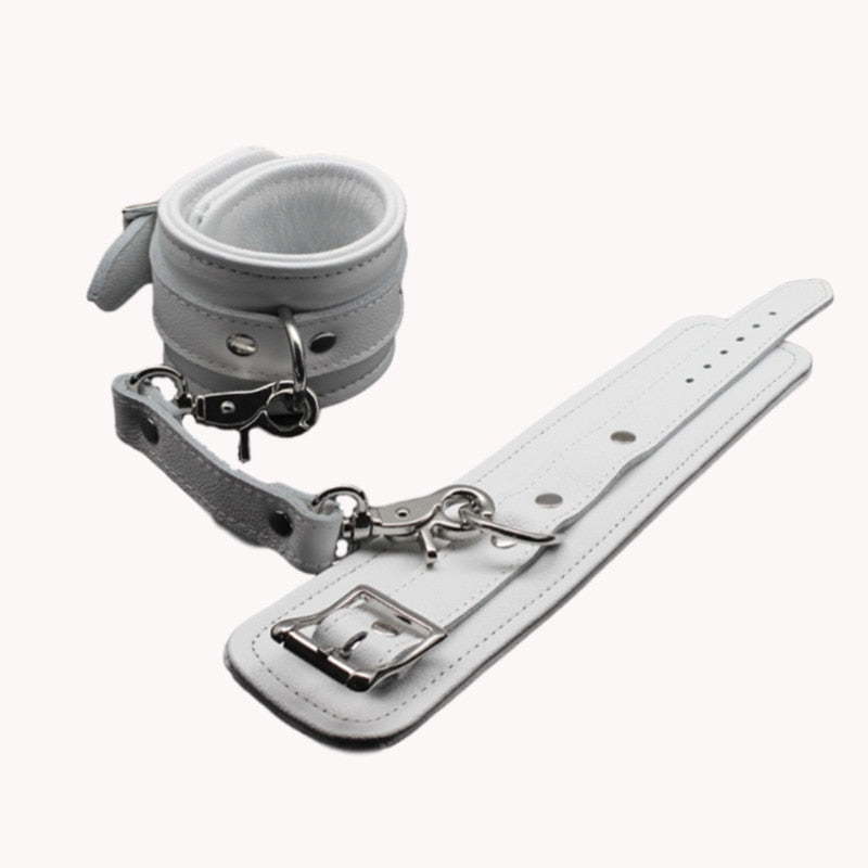 White Leather Under the Bed Restraints Set