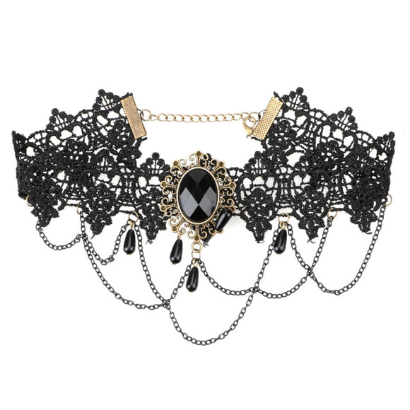 Jeweled Black Lace Collar