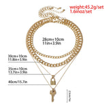  Edgy Multi-Layered Lock and Key Necklace 