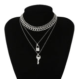  Edgy Multi-Layered Lock and Key Necklace 