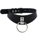  Adjustable Leather Choker With Ring 