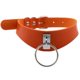  Adjustable Leather Choker With Ring 