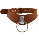  Adjustable Leather Choker With Ring 