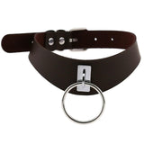  Adjustable Leather Choker With Ring 