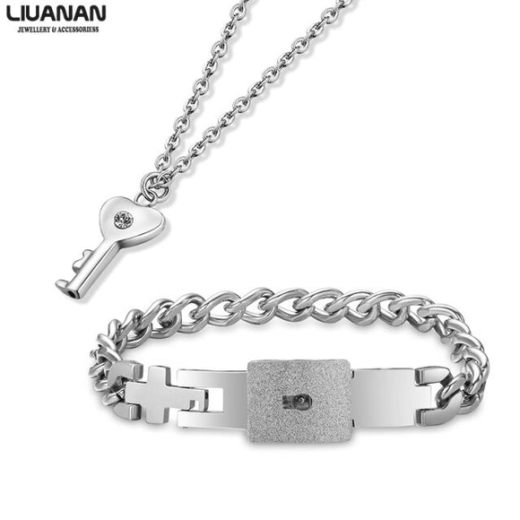Radiant Lock Bracelet With Key Necklace Set