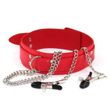  Leather Slave Collar With Nipple Clamps 