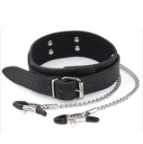  Leather Slave Collar With Nipple Clamps 