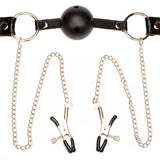  Shut Me Up Ball Gag With Nipple Clamps 