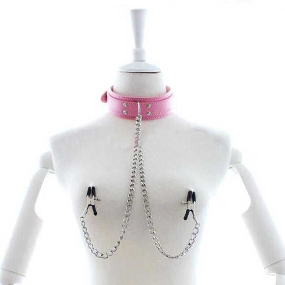 Slave Perfect Pink Nipple Clamp Collar
