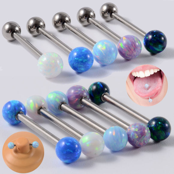 Opal-beaded Surgical Steel Nipple Bars