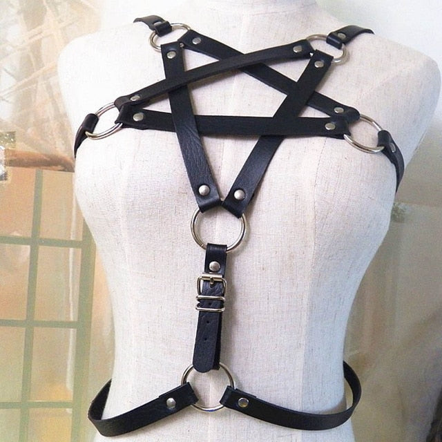 Pentagram-Inspired BDSM Leather Harness