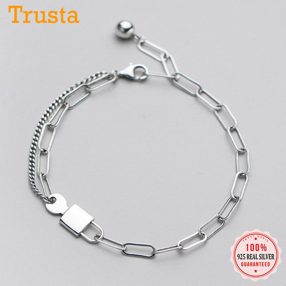 Lock U Up Rectangle Cable Silver Bracelet