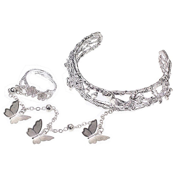 Butterfly-Adorned Silver Slave Bracelet