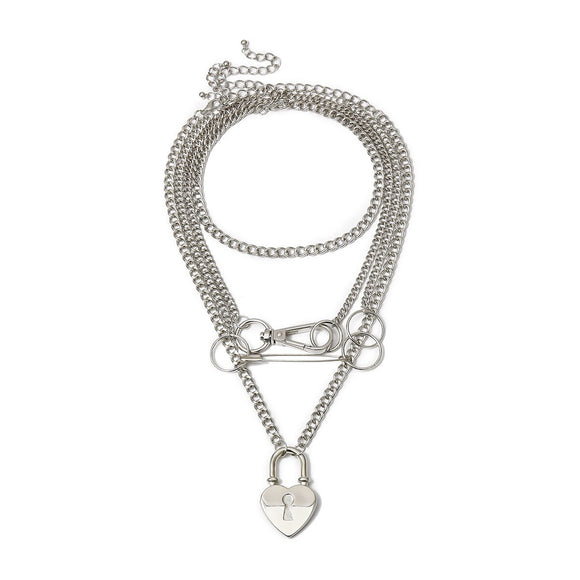 Submissive Silver Chain Necklace With Lock