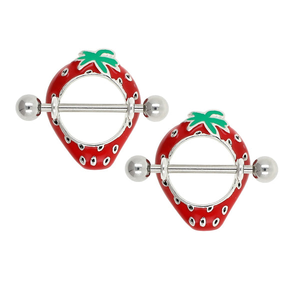 Luscious Red Strawberry Nipple Rings