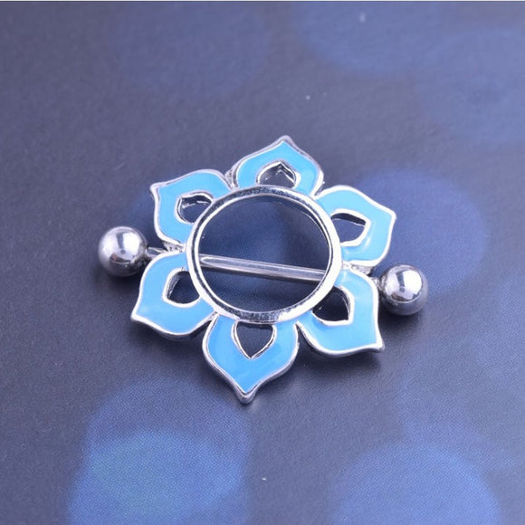 Floral-Themed Blue Nipple Rings