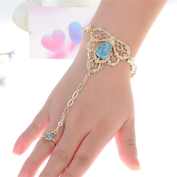 Turquoise Slave Bracelet With Chained Ring