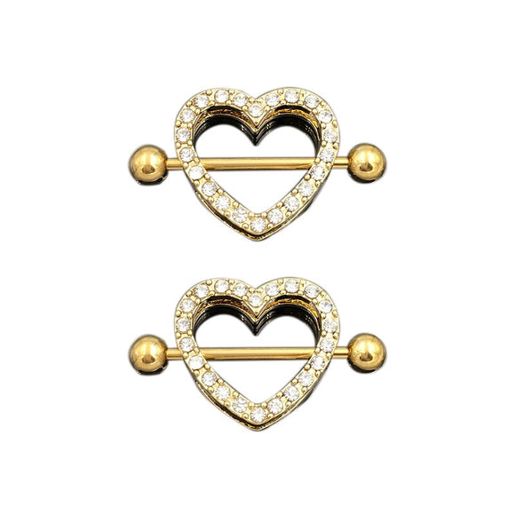 Flirtatious Gold Heart Nipple Rings