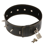  Spiked Locking Leather Collar 