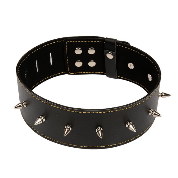 Spiked Locking Leather Collar