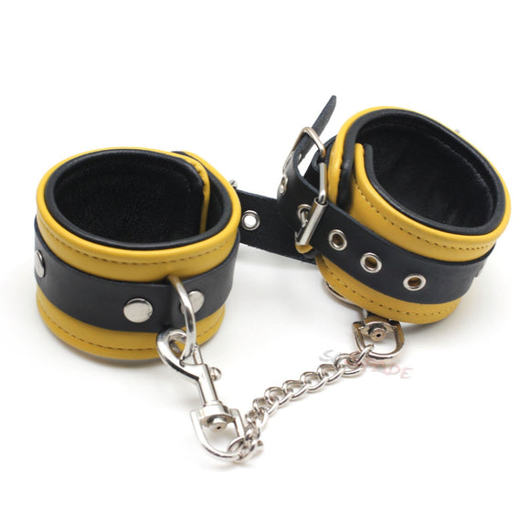 Padded Yellow Leather Handcuffs Sex Toys